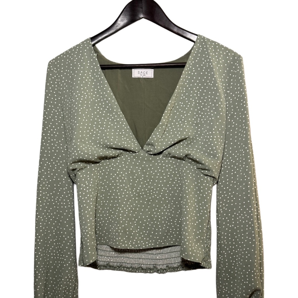 Sage The Label: Green Polka Dot Cottagecore Blouse Size Medium